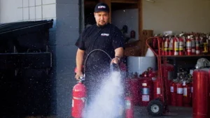 fire extinguisher in action