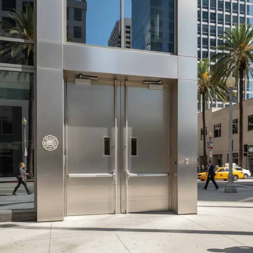 Automatic closing fire assemblies in a commercial hallway