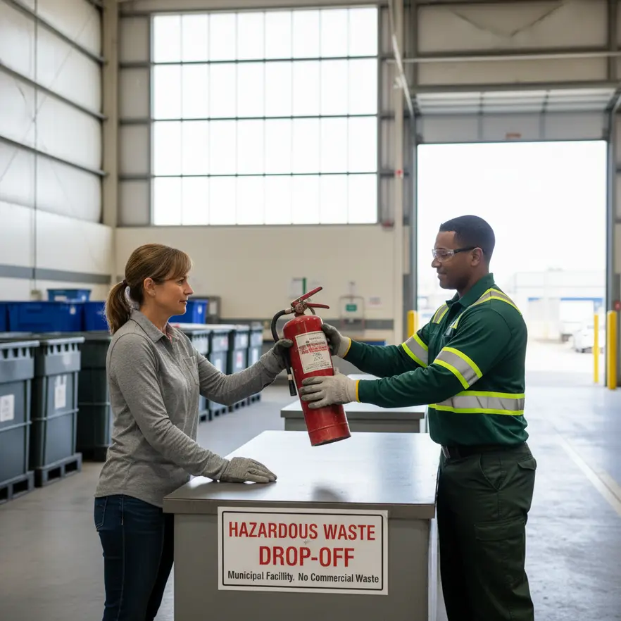 Close-up of a fire extinguisher gauge in the red zone