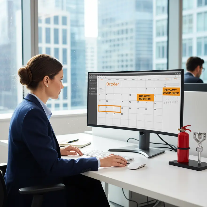 Inspector reviewing fire protection equipment