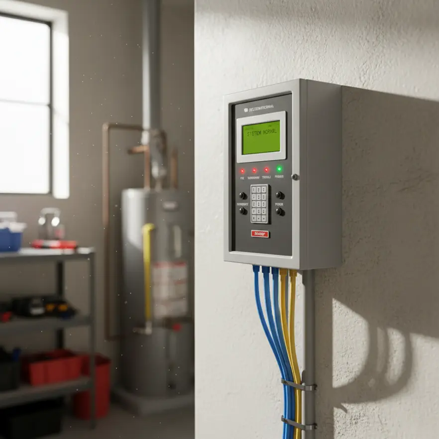 Commercial fire alarm system smoke and heat detectors