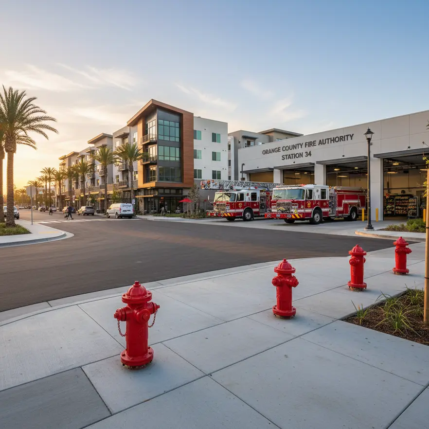 Commercial development and fire protection infrastructure in Orange County