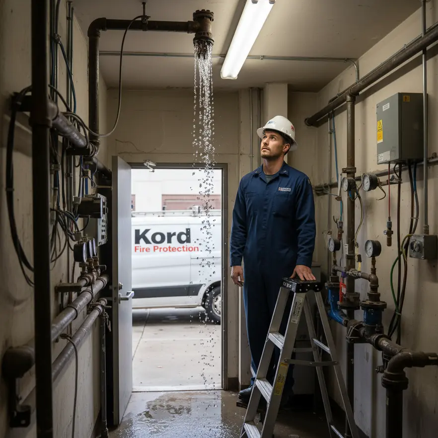 Corroded fire sprinkler head on ceiling