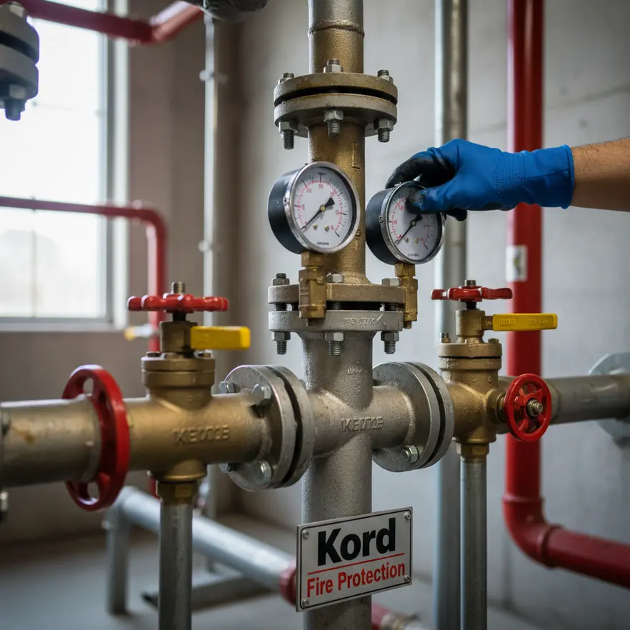 Exposed below-ceiling overhead sprinkler piping layout in Bakersfield industrial building