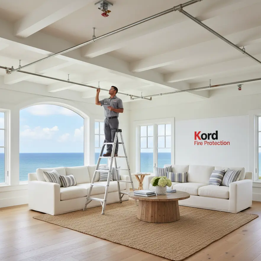 Fire sprinkler layout in irregular Santa Monica room