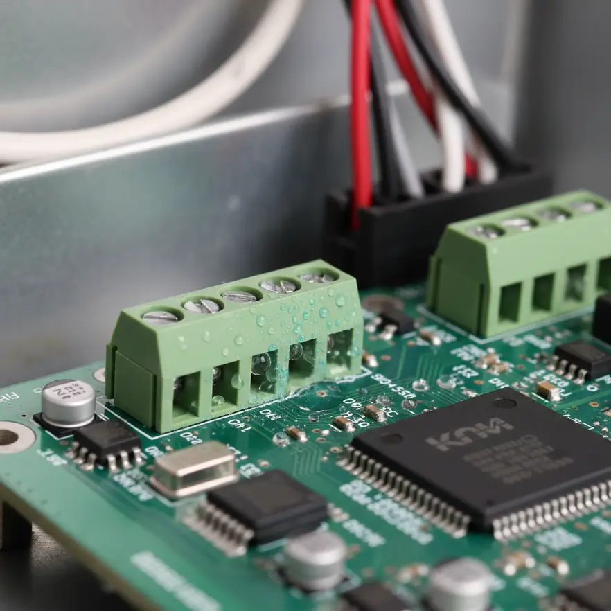 Coastal fire alarm panel affected by humidity and corrosion