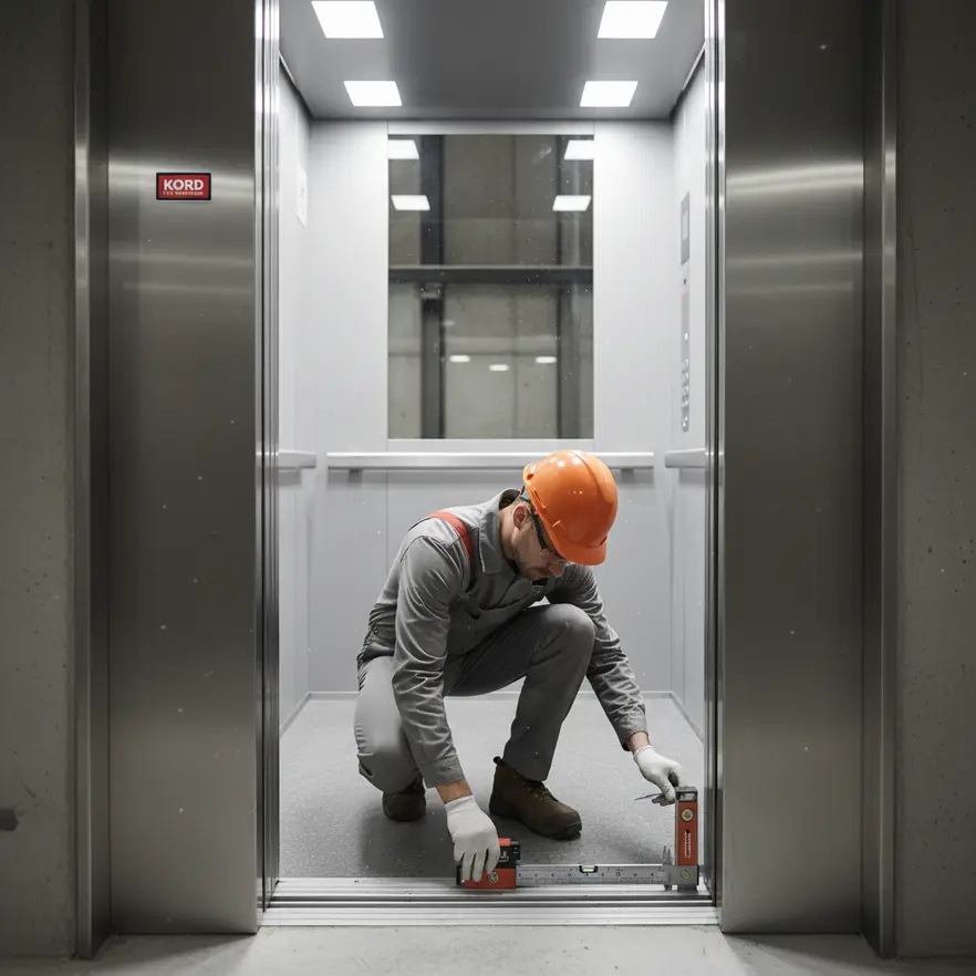 Fire safety technician testing elevator recall integration