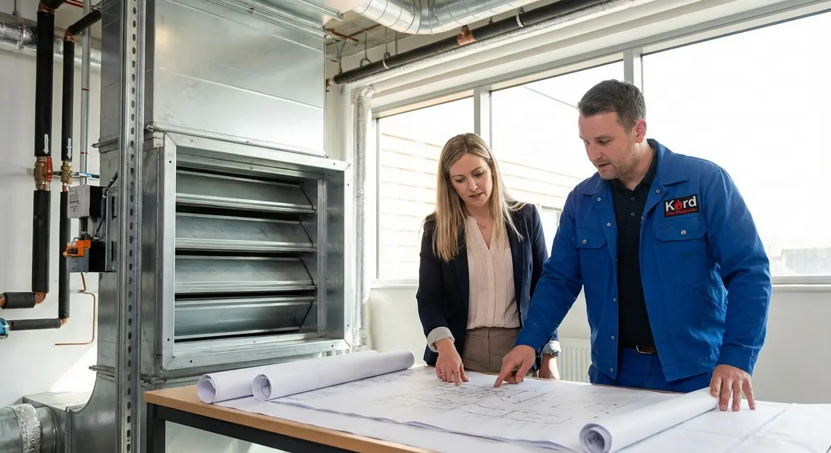 Technician testing building fire damper system