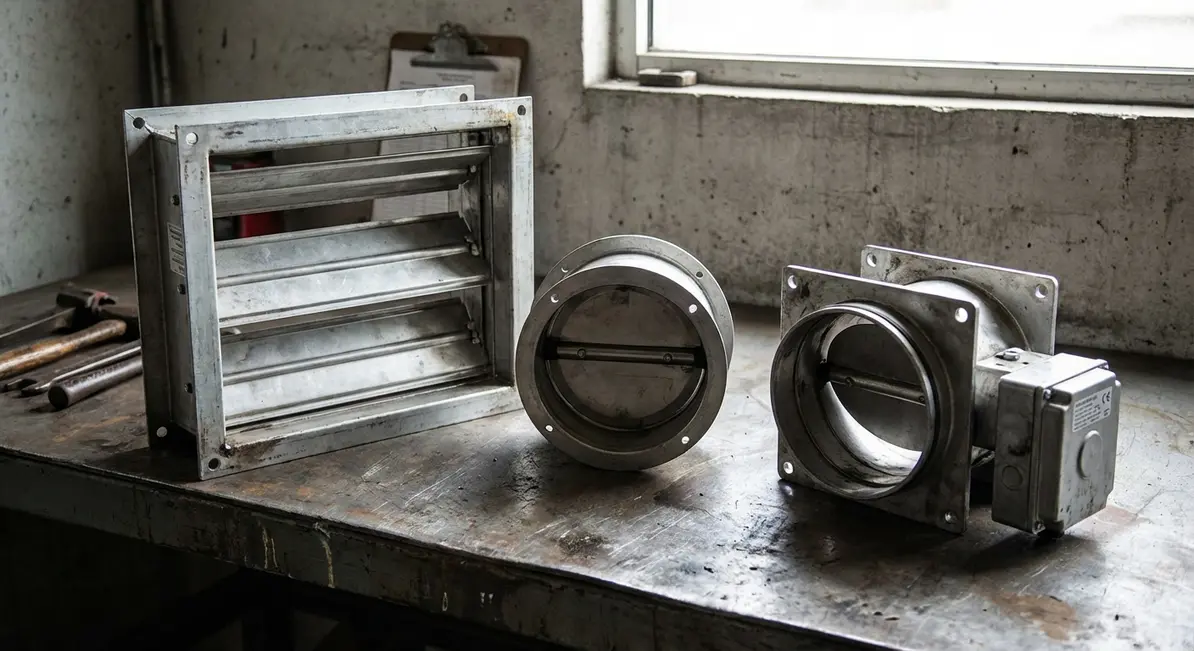 Close-up of fire damper assembly in duct