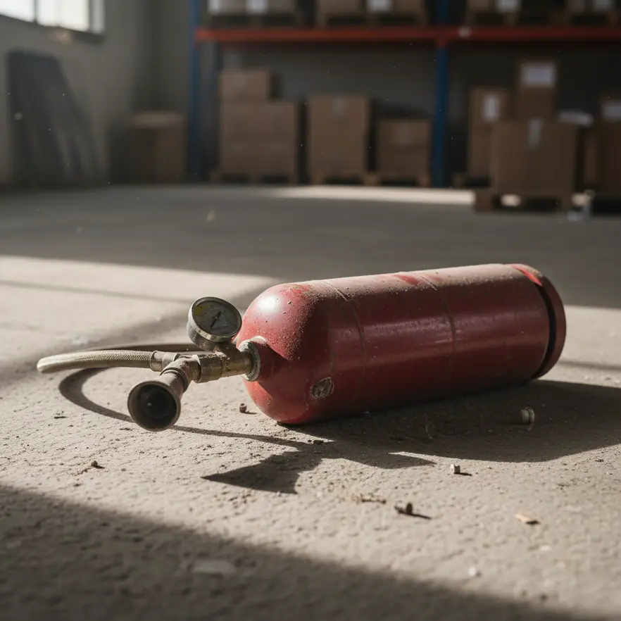 Fire suppression system being inspected after discharge