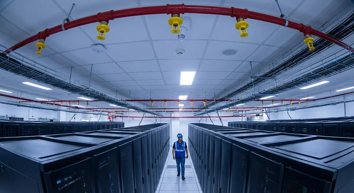 Technician testing pre action sprinkler control panel and detectors