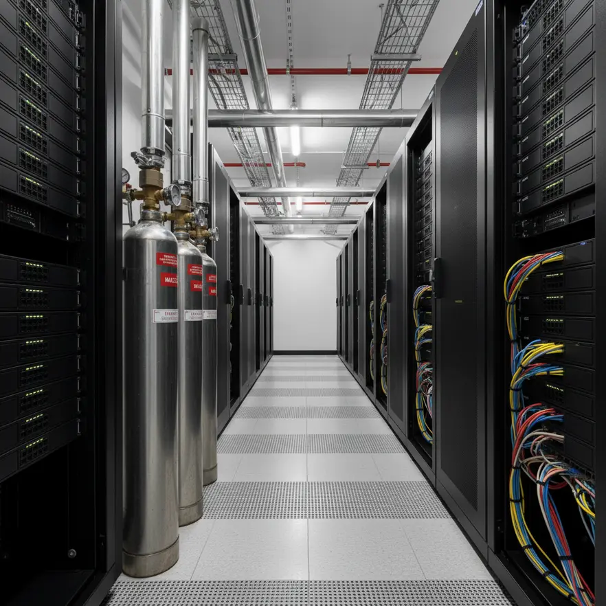 Modern server room protected by clean agent fire suppression