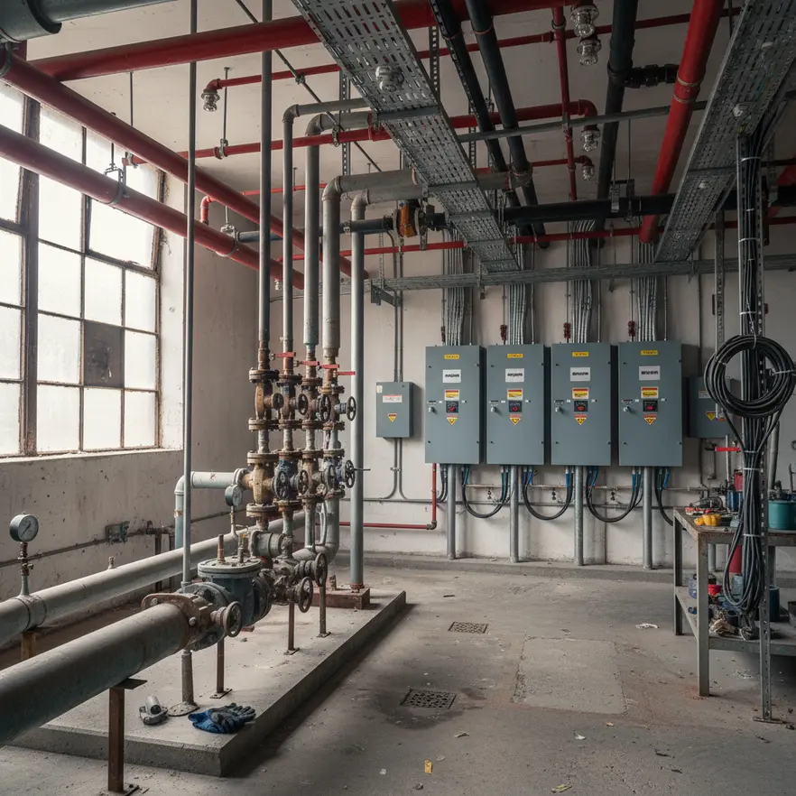 Complex pipe routing in mechanical room