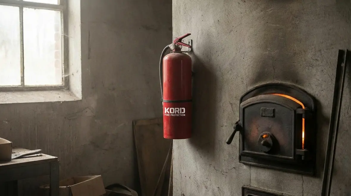 Old and potentially unsafe fire extinguisher on a wall