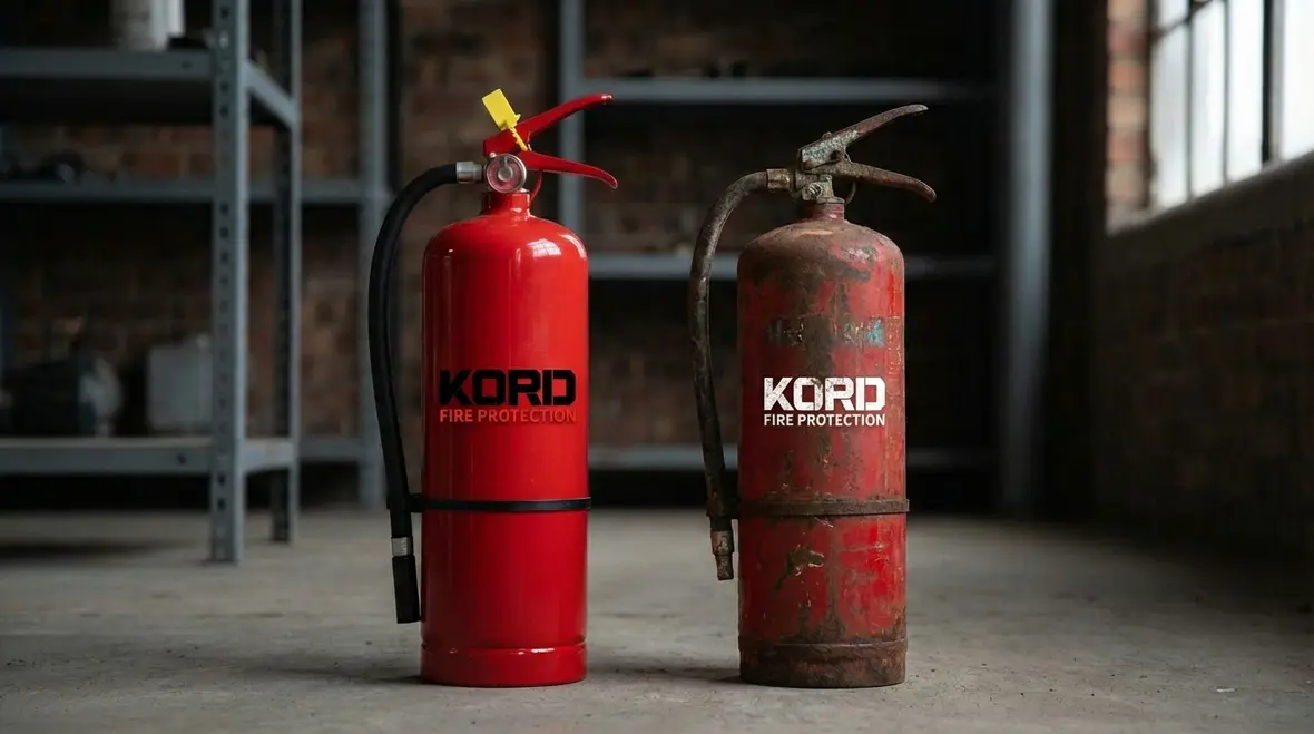 Close-up of a pressurized fire extinguisher gauge