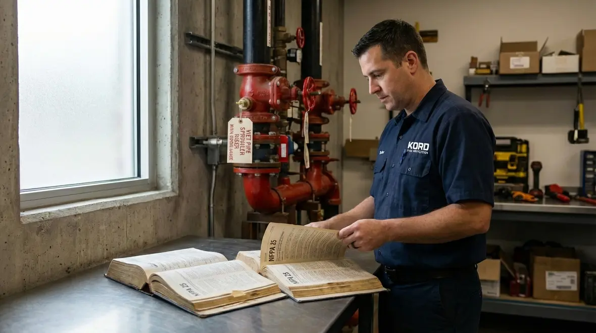Technician performing San Francisco fire sprinkler testing