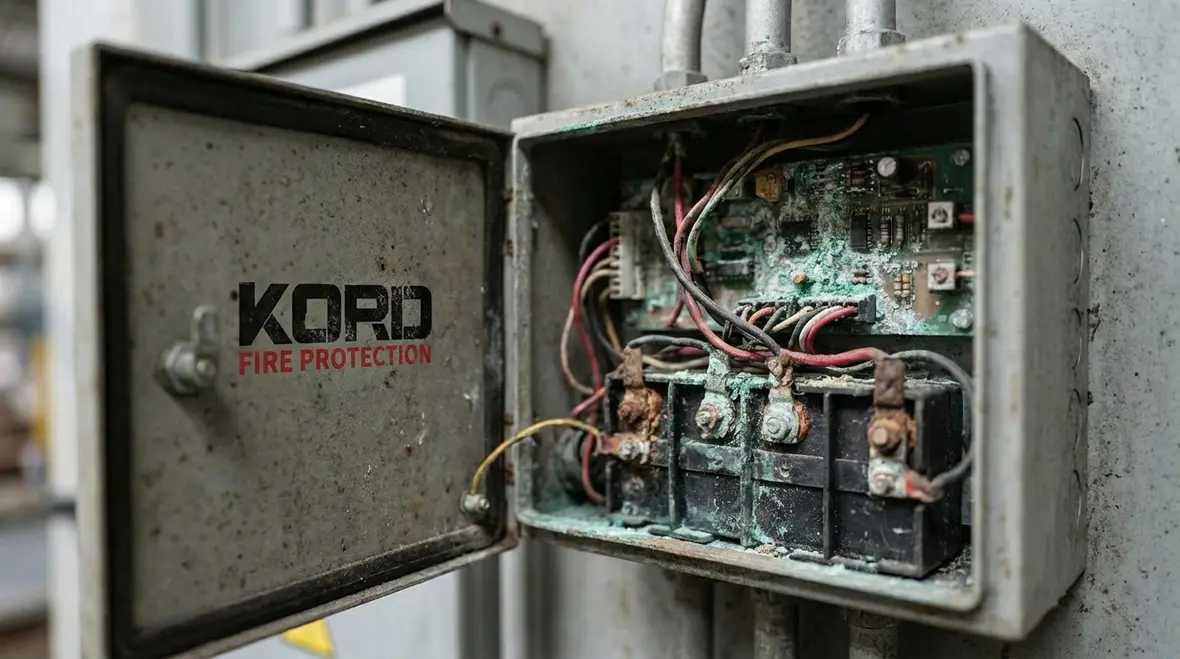 Technician testing emergency lighting system to NFPA 101 standards