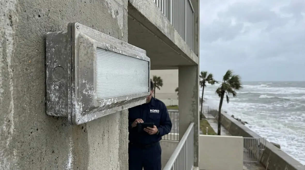 Emergency safety lighting in coastal building corridor