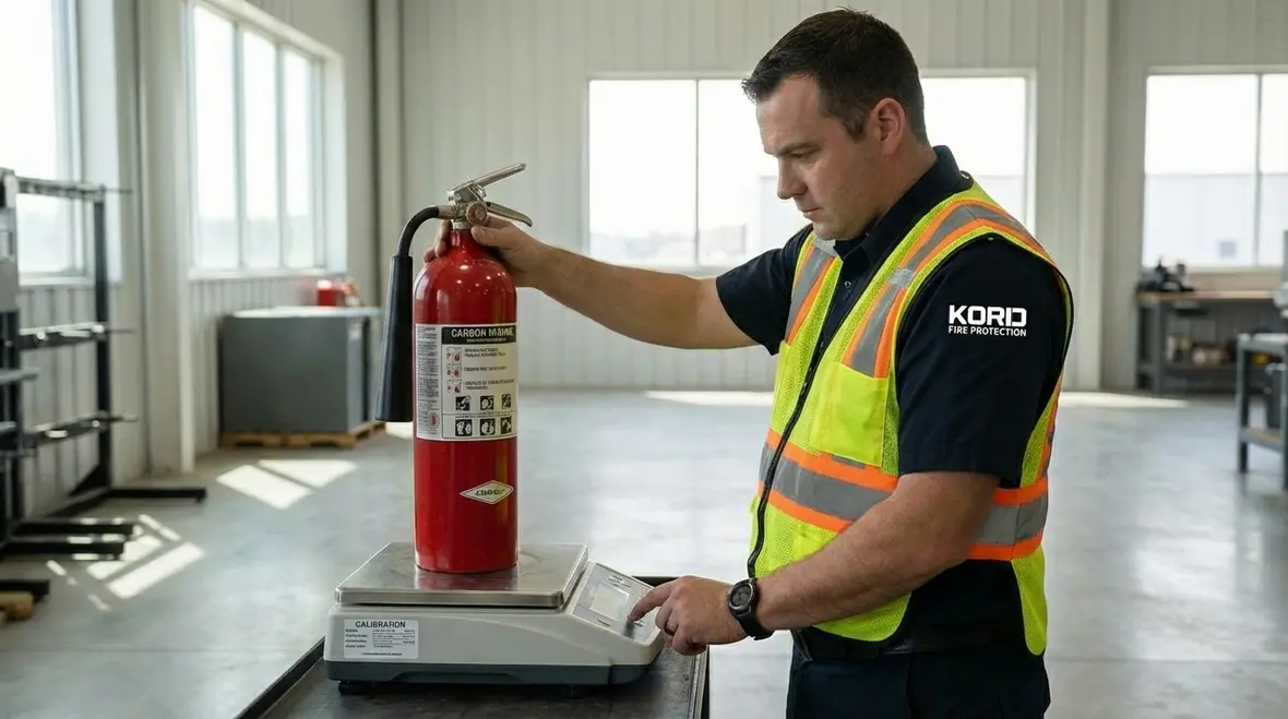 Aging fire extinguishers lined up for replacement