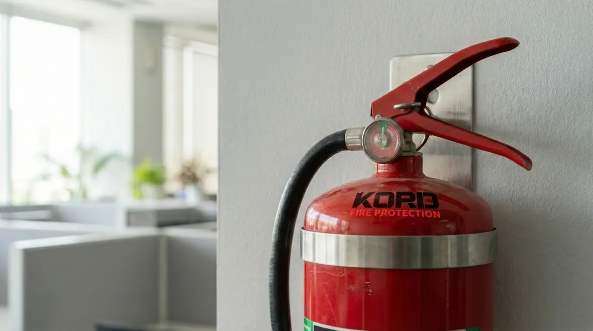 Technician checking how long a fire extinguisher lasts