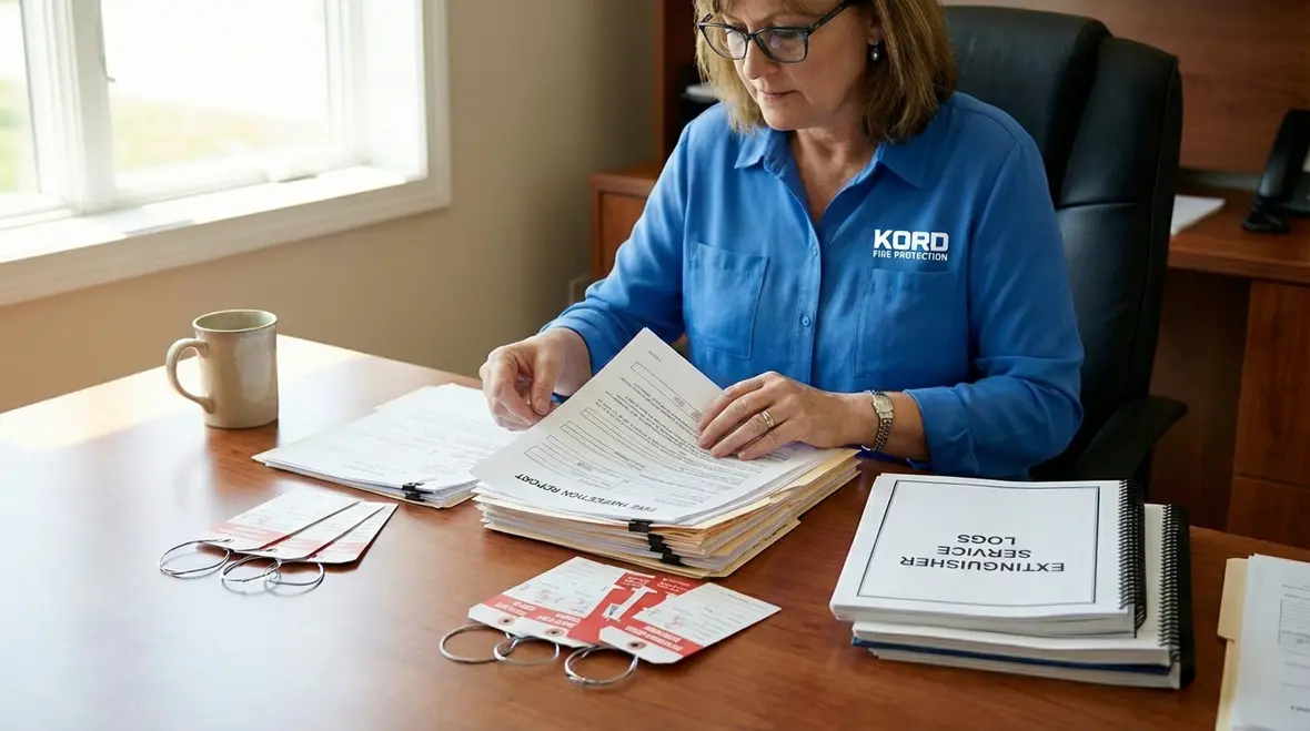 Business owner preparing fire inspection documents