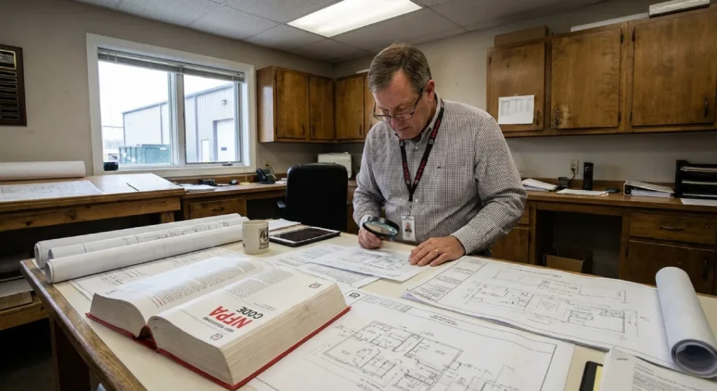 compliance officer reviews fire codes