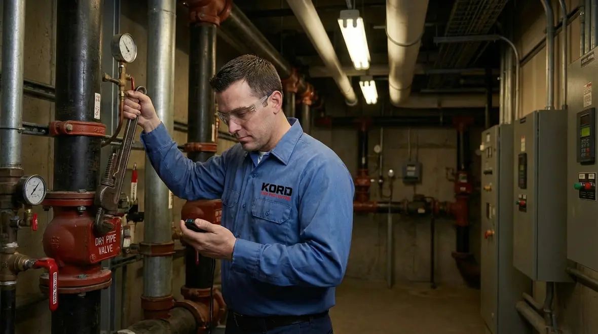 Diagram of dry fire sprinkler system operation sequence