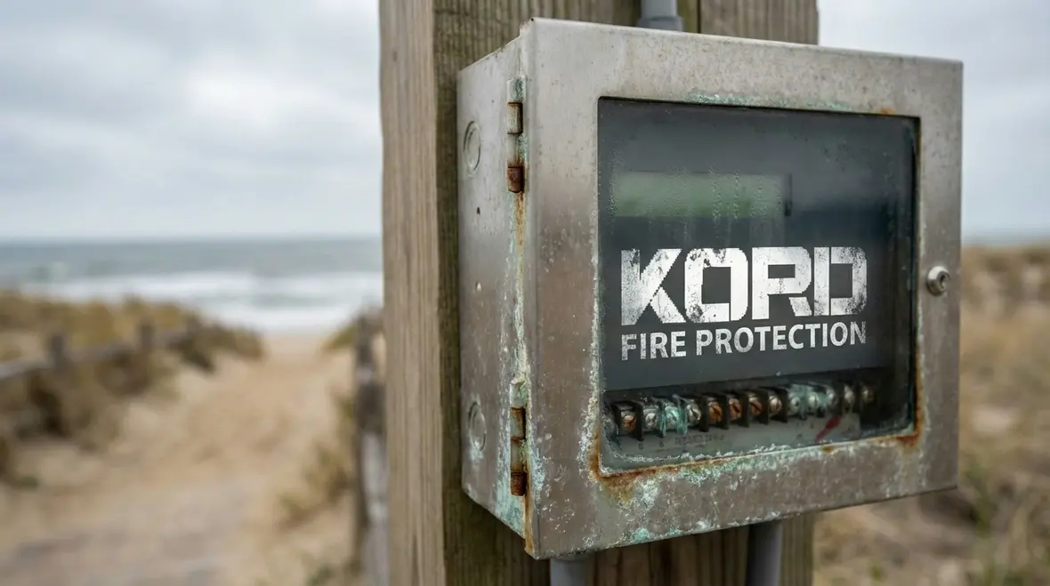 Island resort fire alarm control panel being tested