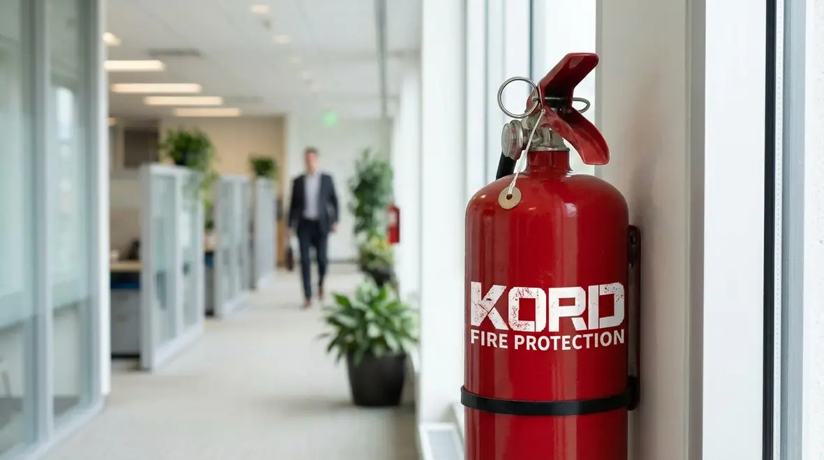 Fire extinguisher tags showing inspection dates and technician initials