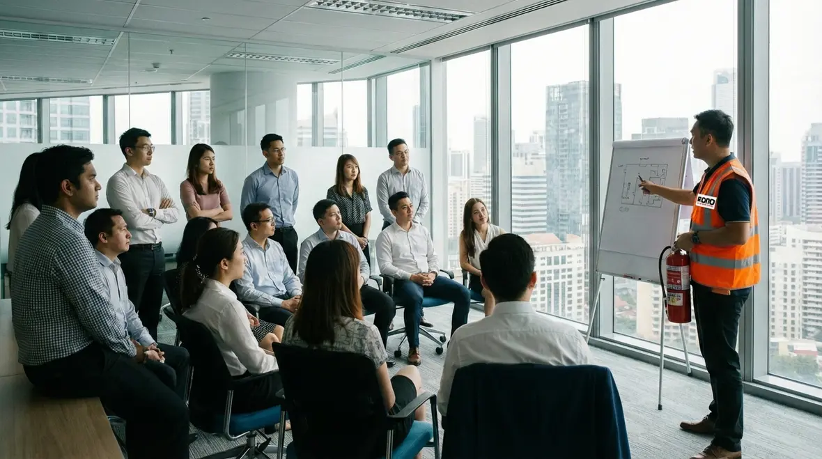Technician leading fire life safety training session in Los Angeles