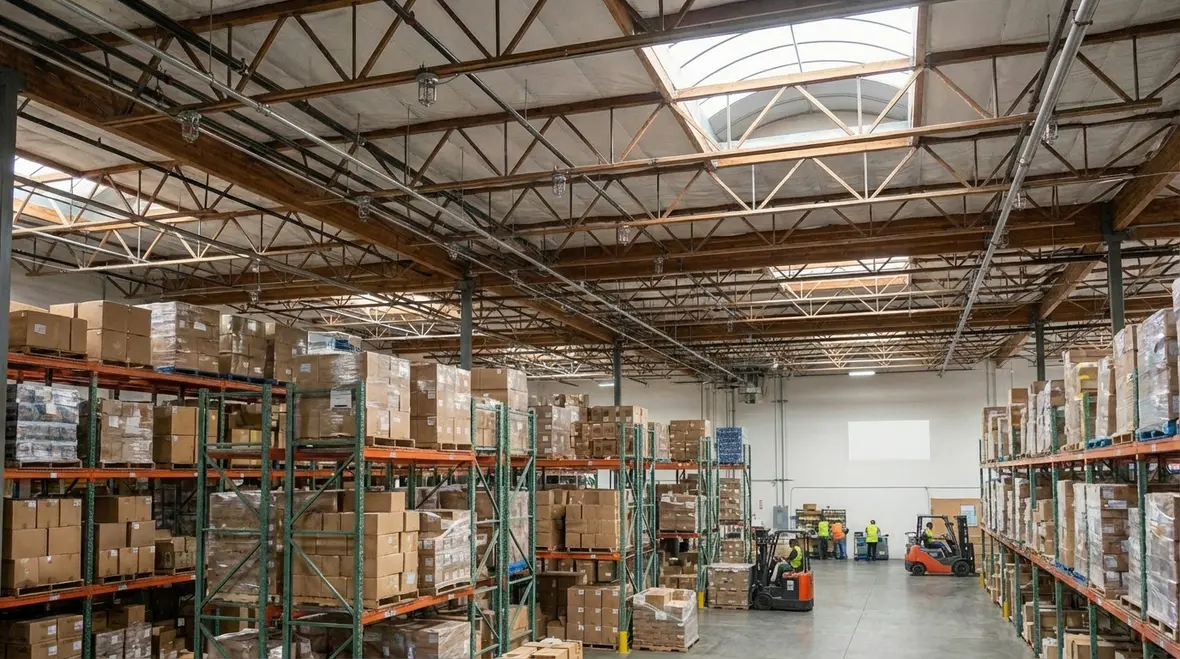 Los Angeles commercial building with compliant fire sprinkler clearance