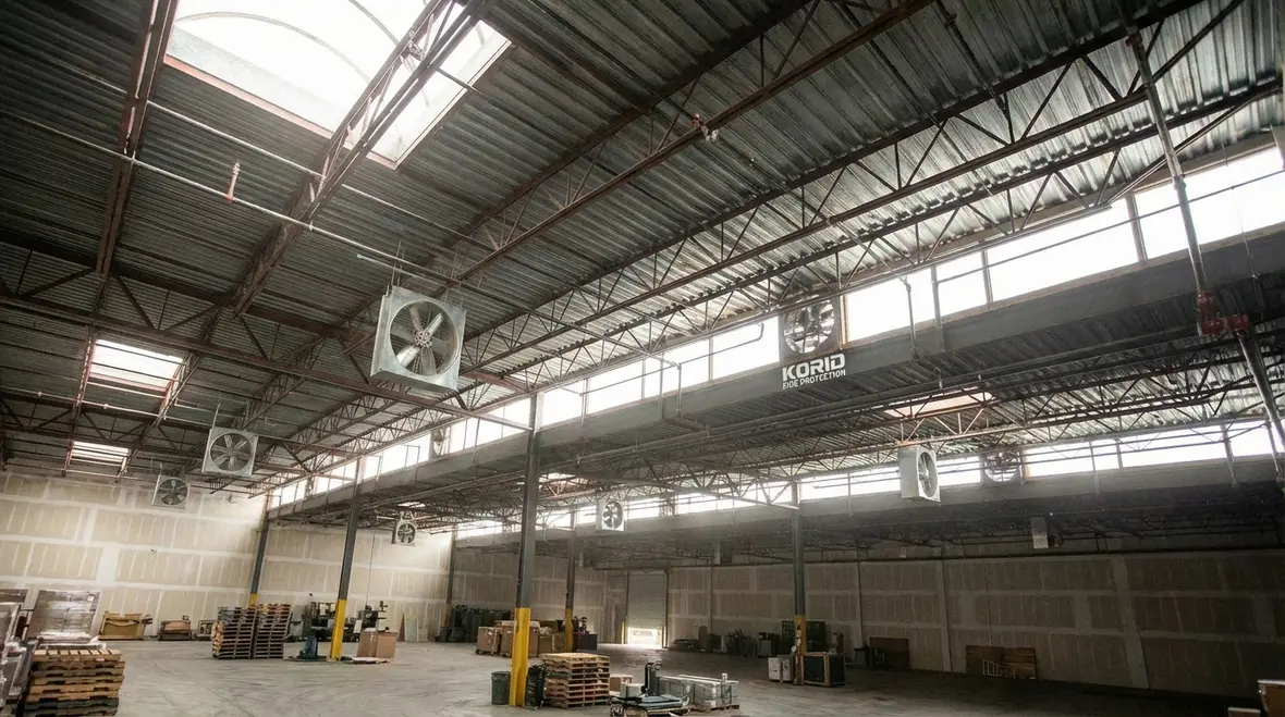 Fire sprinklers installed on high ceiling showing environmental impact on activation