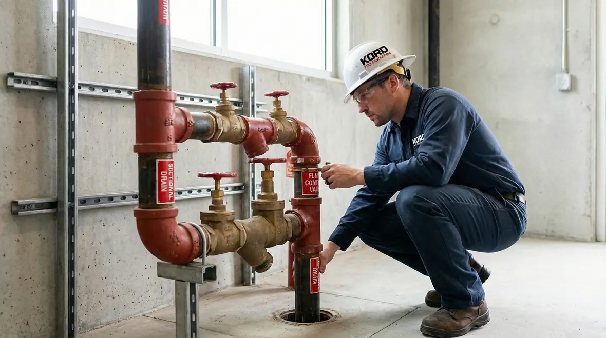 Fire sprinkler valve assemblies in Orange County building