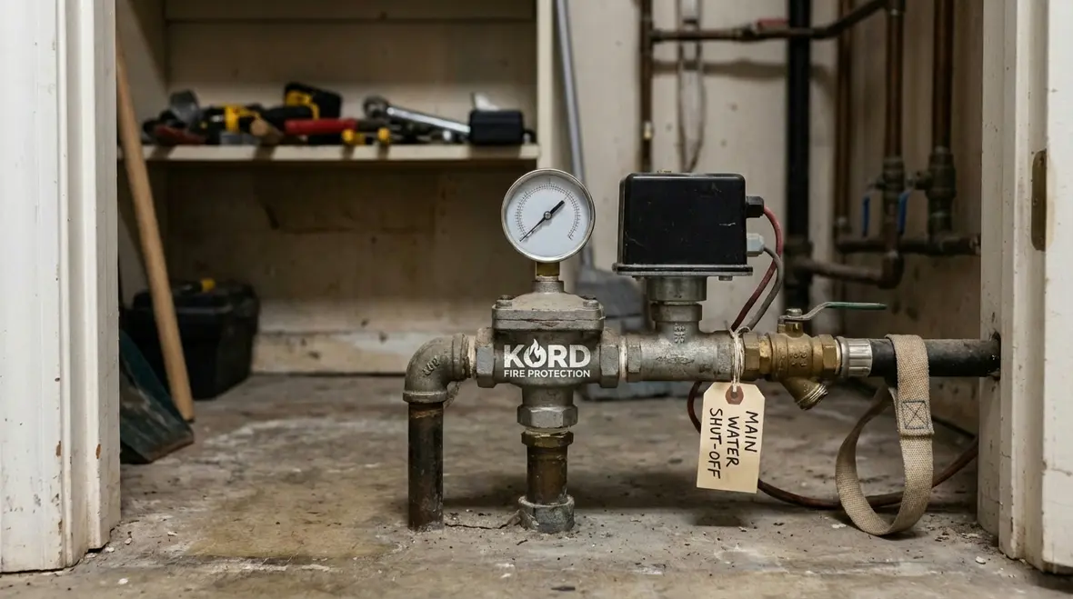 Labeled fire sprinkler zone valves and sectional drains