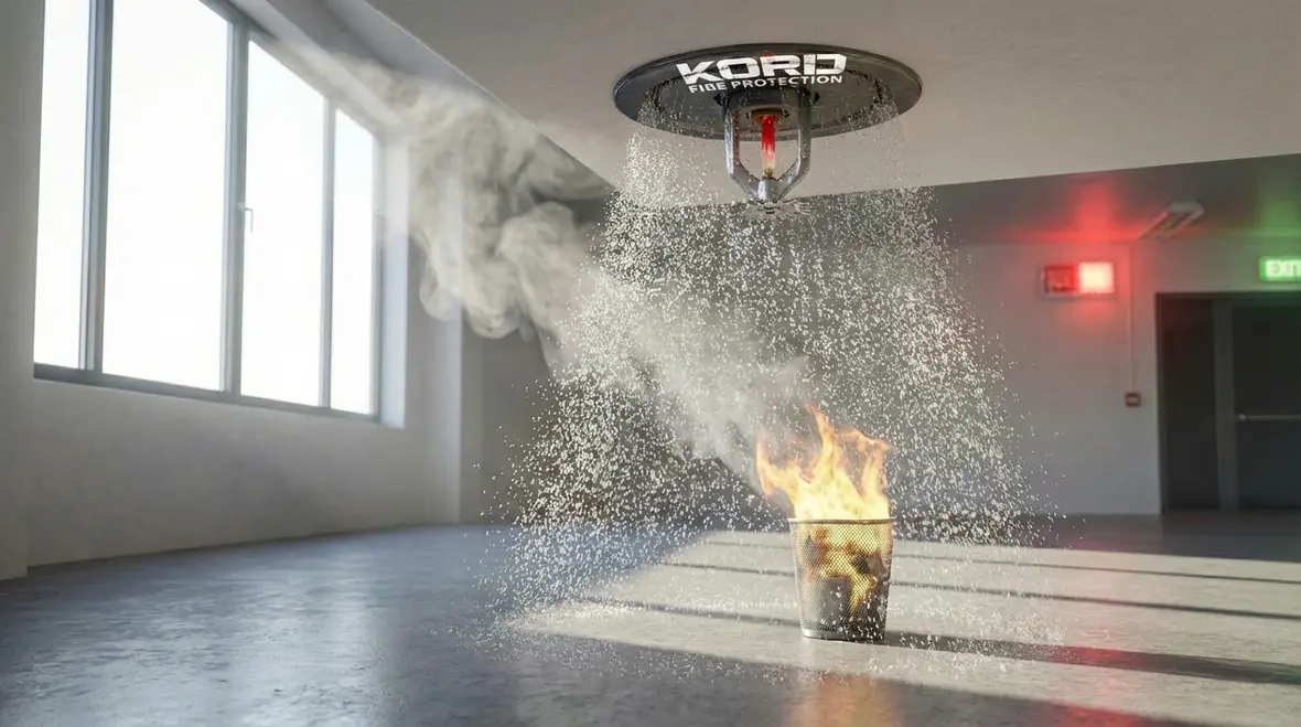 Commercial fire sprinkler piping above ceiling tiles