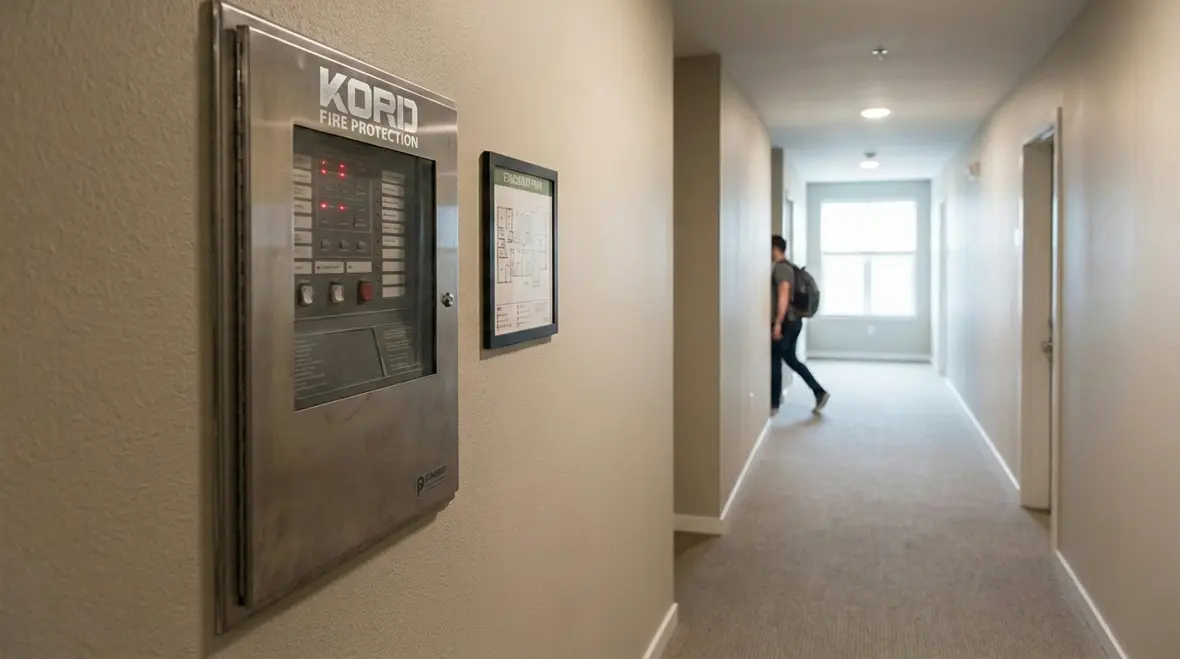 Technician reviewing Regulation 4 compliance in a Los Angeles multi tenant building