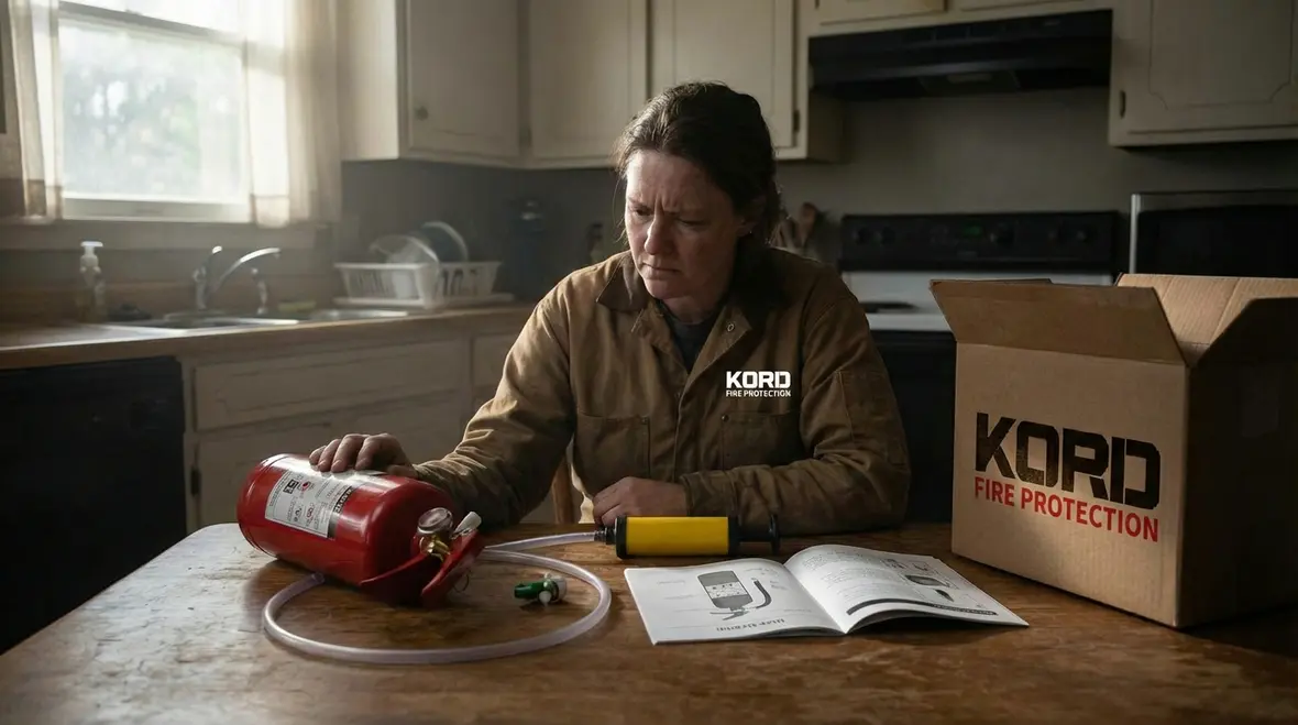 Building owner reviewing fire extinguisher inspection report