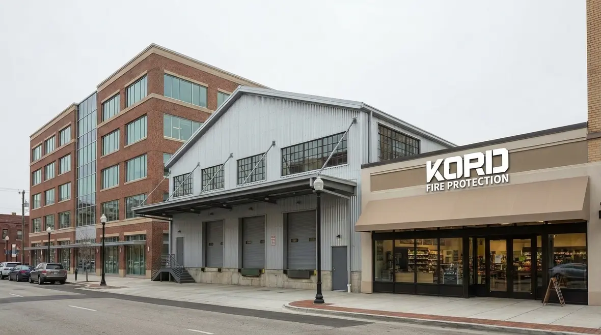 Commercial fire alarm and sprinkler equipment in a California building