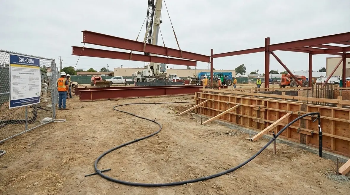 Construction site in California following fire code requirements