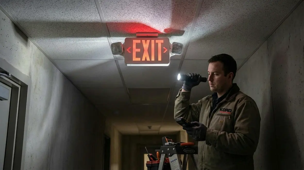 Electrical panel cleared and labeled as part of fire inspection checklist