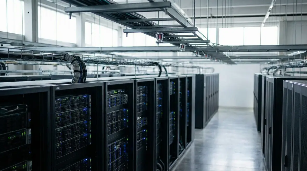 Technicians reviewing fire protection compliance plans for an Irvine tech campus