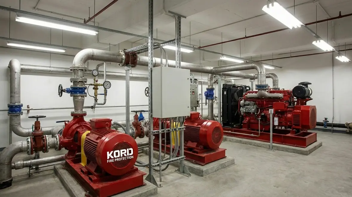 Ontario industrial park with closely spaced warehouses requiring robust fire pump protection
