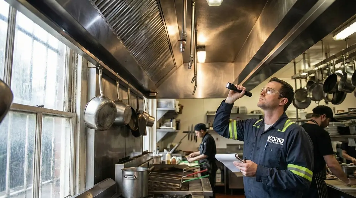 Technician inspecting fire protection systems