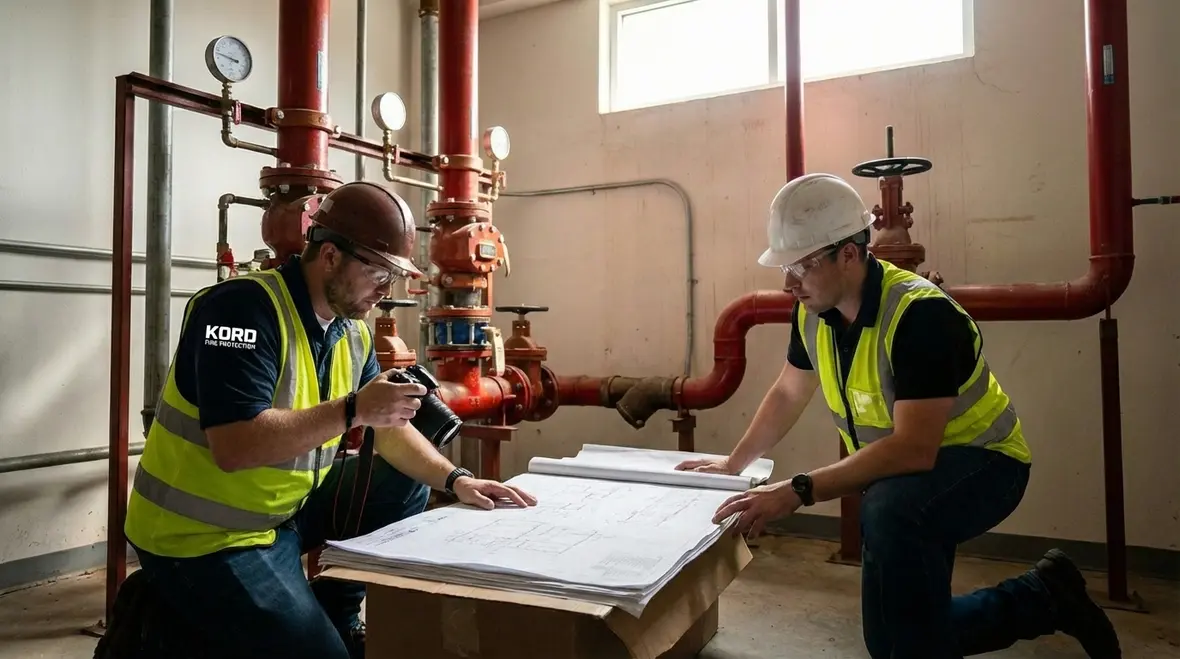 Technician performing Ventura fire sprinkler inspection
