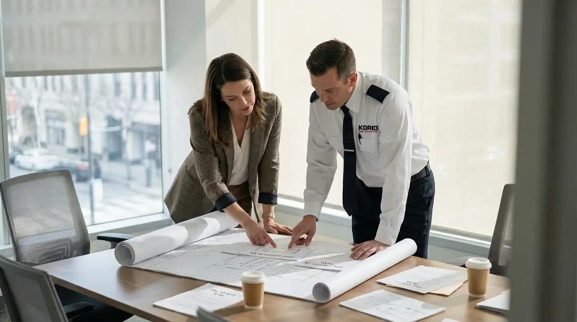 Property manager coordinating with professional fire watch team