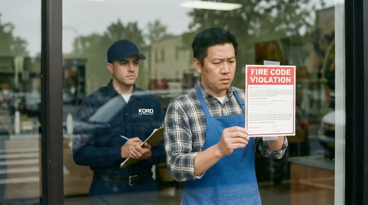 Fire inspector reviewing California fire safety codes