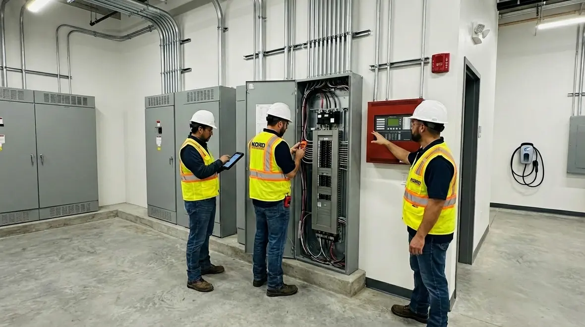 Kord Electrical Services technicians working on commercial electrical panel