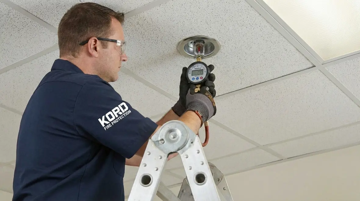 Technician testing multiple fire protection system types on a scheduled basis