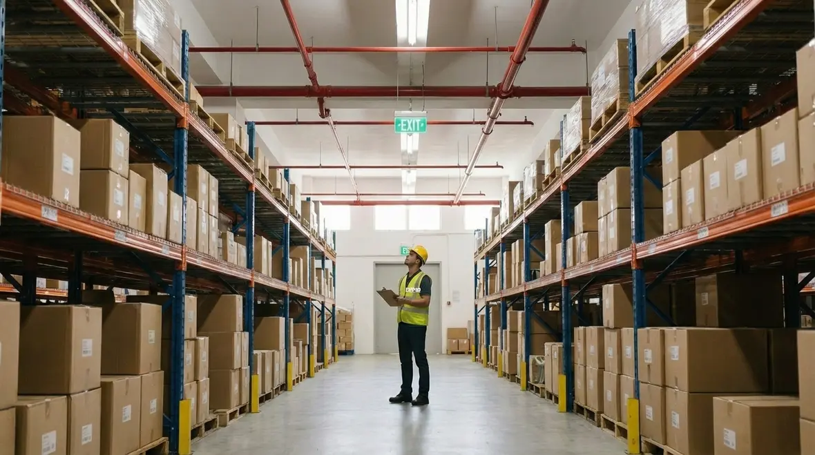 Warehouse fire sprinkler piping and heads