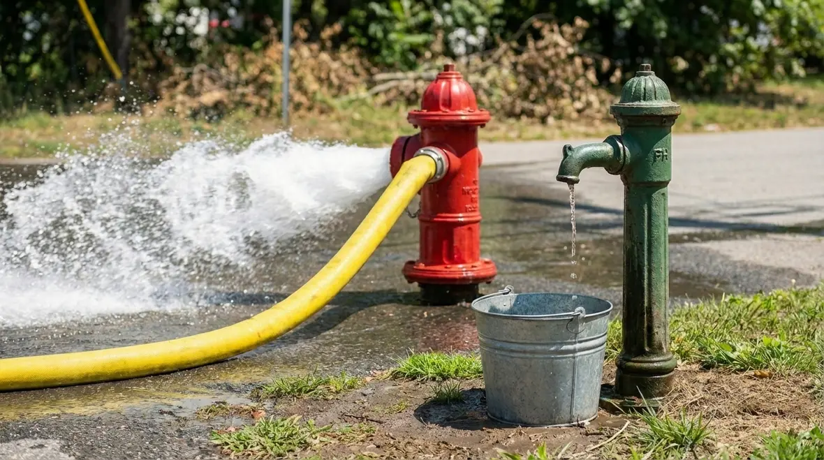 Municipal fire hydrant connected to city water main